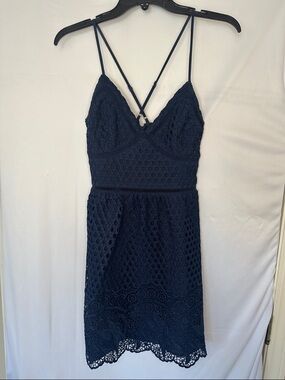 Abercrombie & Fitch Navy Crochet Mini Dress with Crisscross Straps